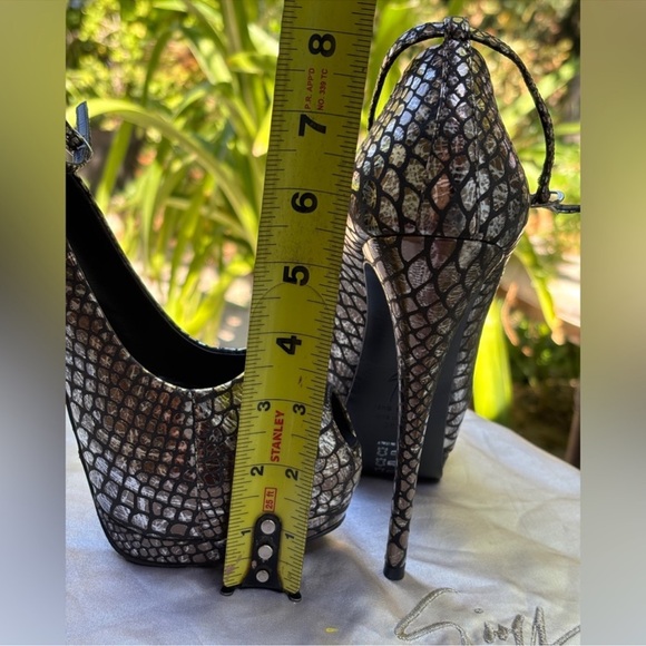 Giuseppe Zanotti snakeskin metallic platform mary jane ankle strap peep toe - Picture 6 of 7